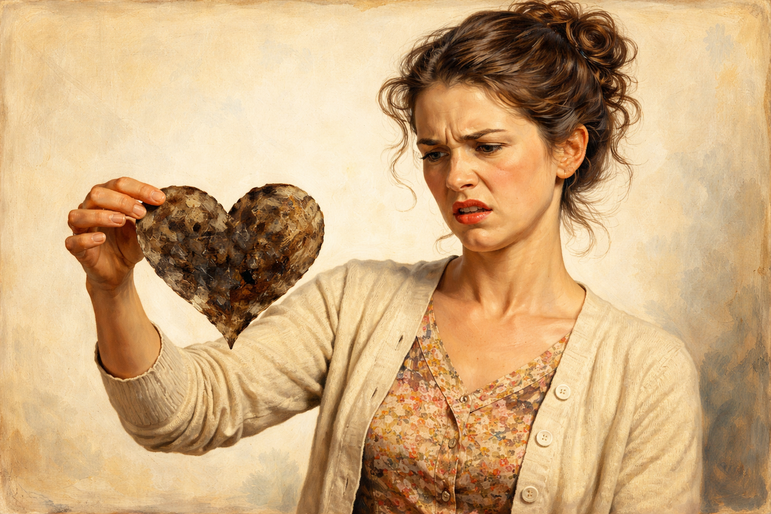 woman holding a dirty heart