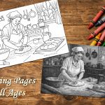 a woman baking bread as coloring pages