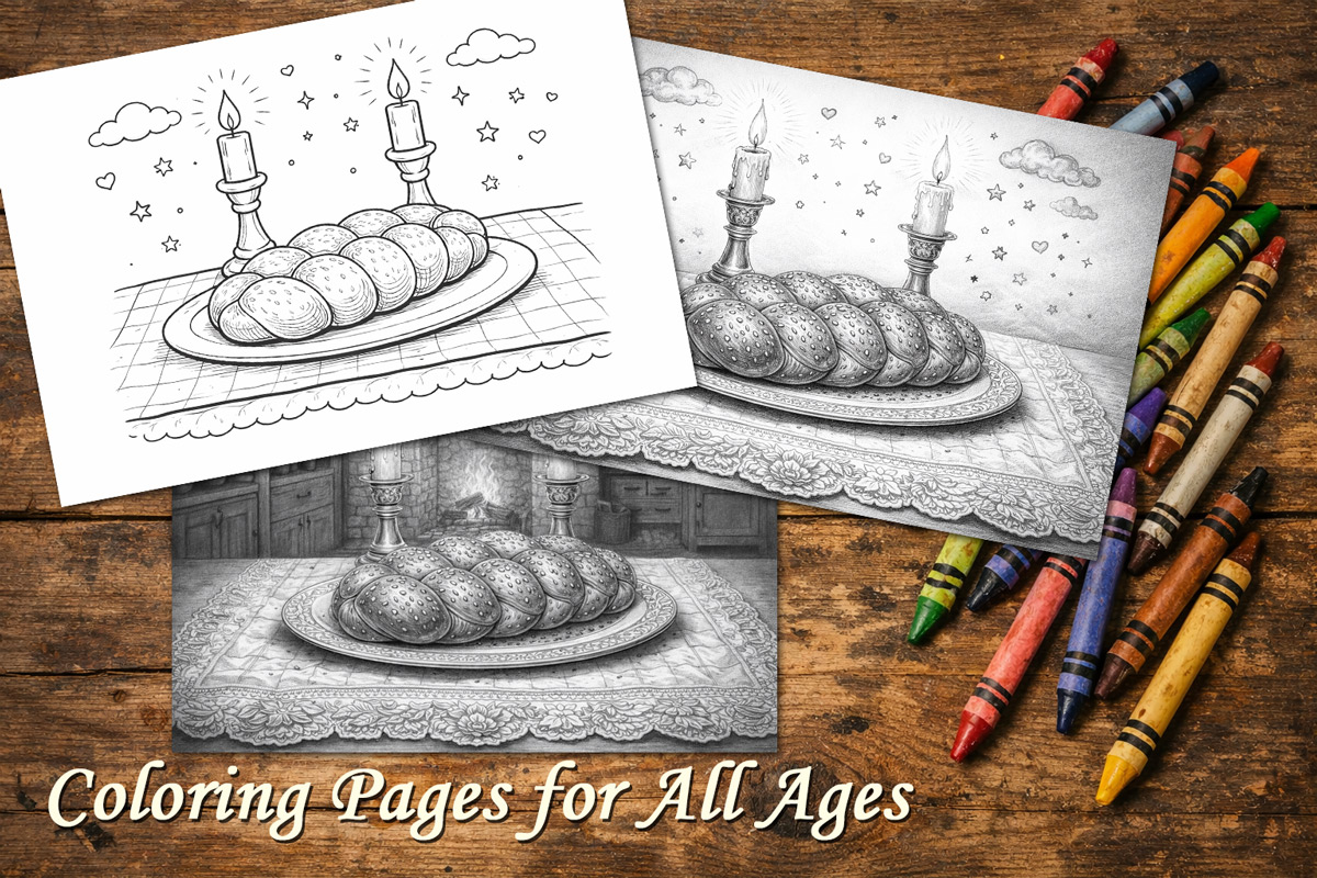 free coloring pages challah and candles