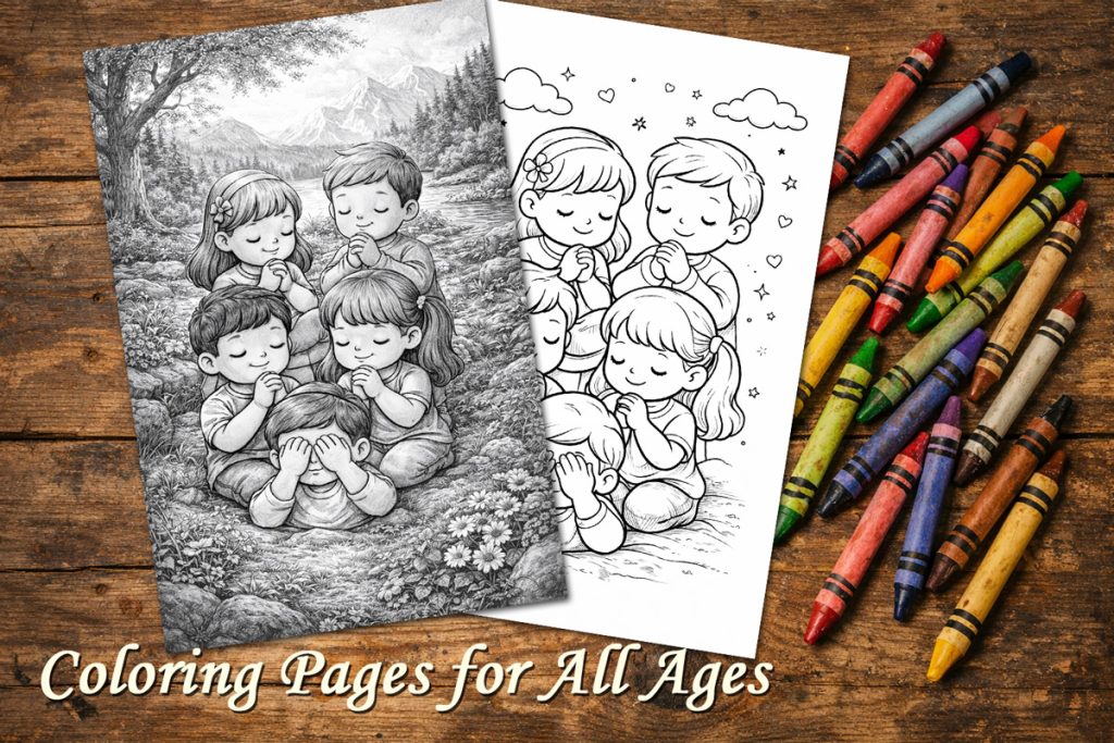 coloring pages children praying
