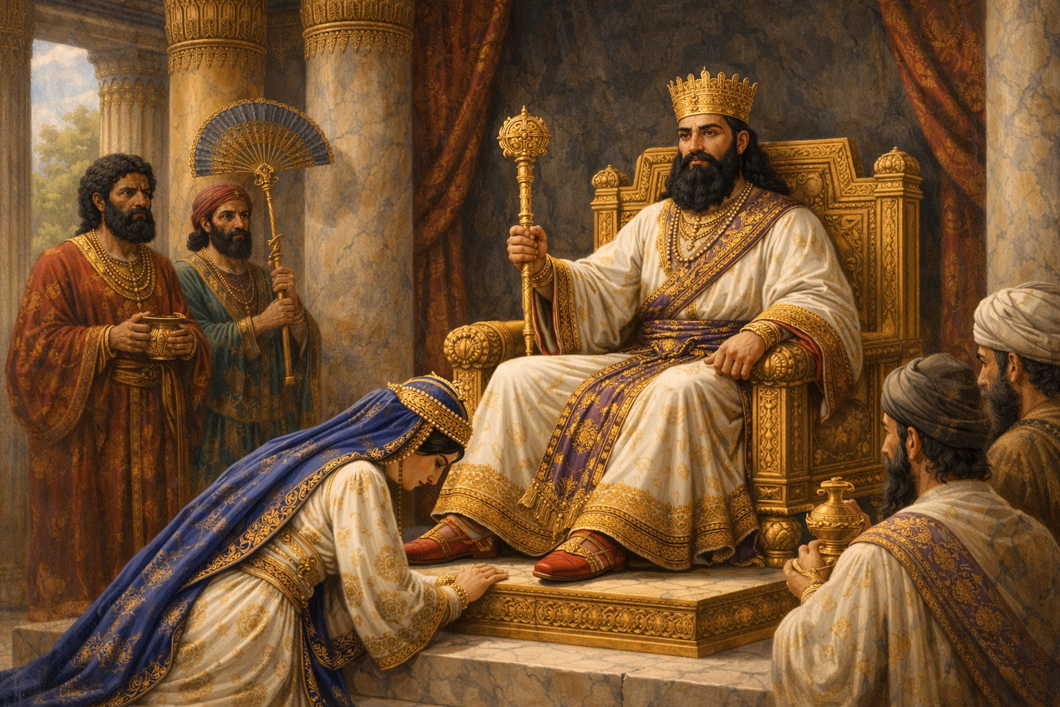 Queen Esther bowing before the king - Purim